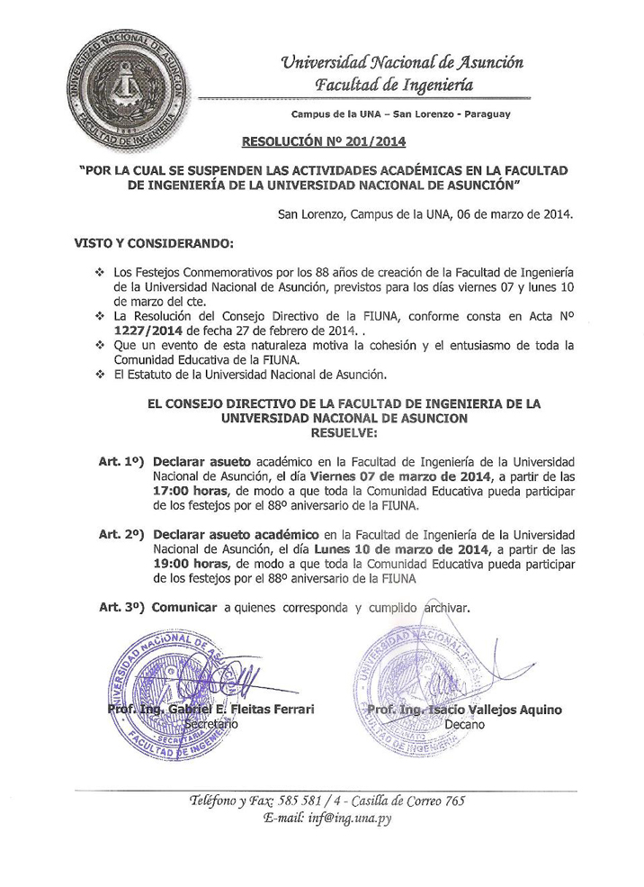 Resolución Nº 201/2014