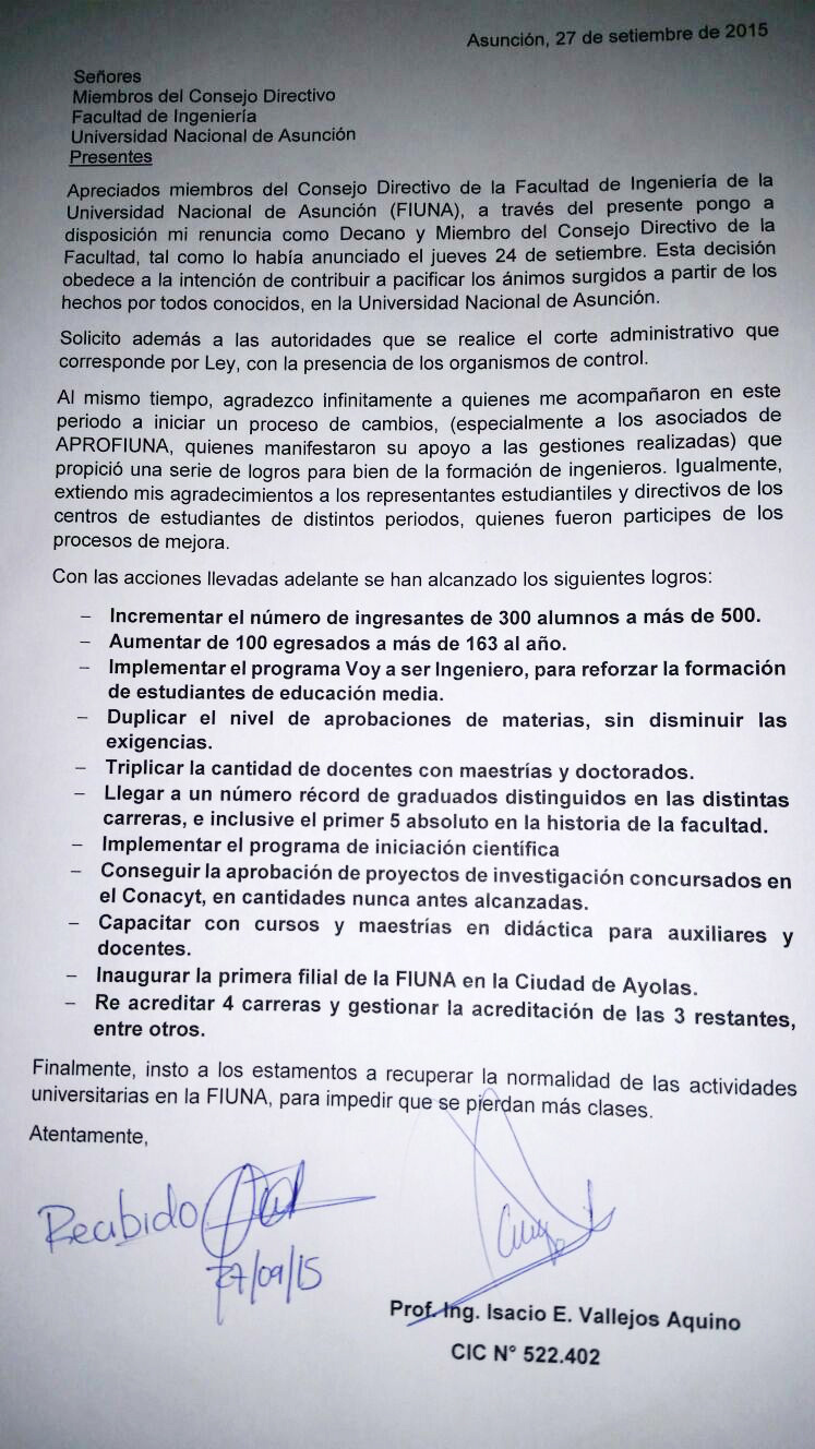 Nota de renuncia