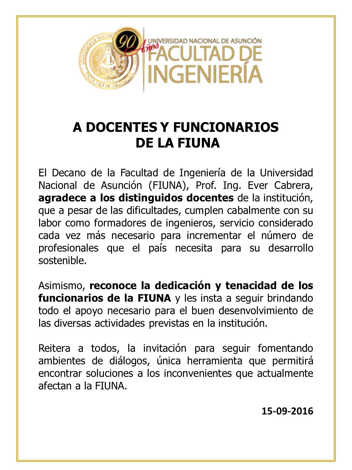 DOCENTES Y FUNCIONARIOS DE LA FIUNA