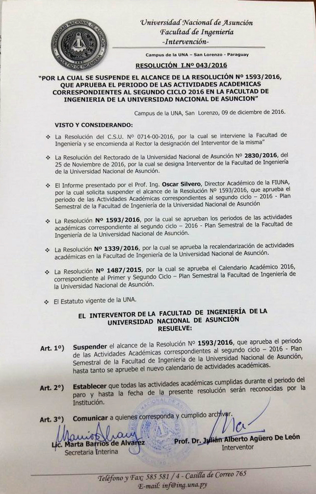 Resolución I Nº 043-2016