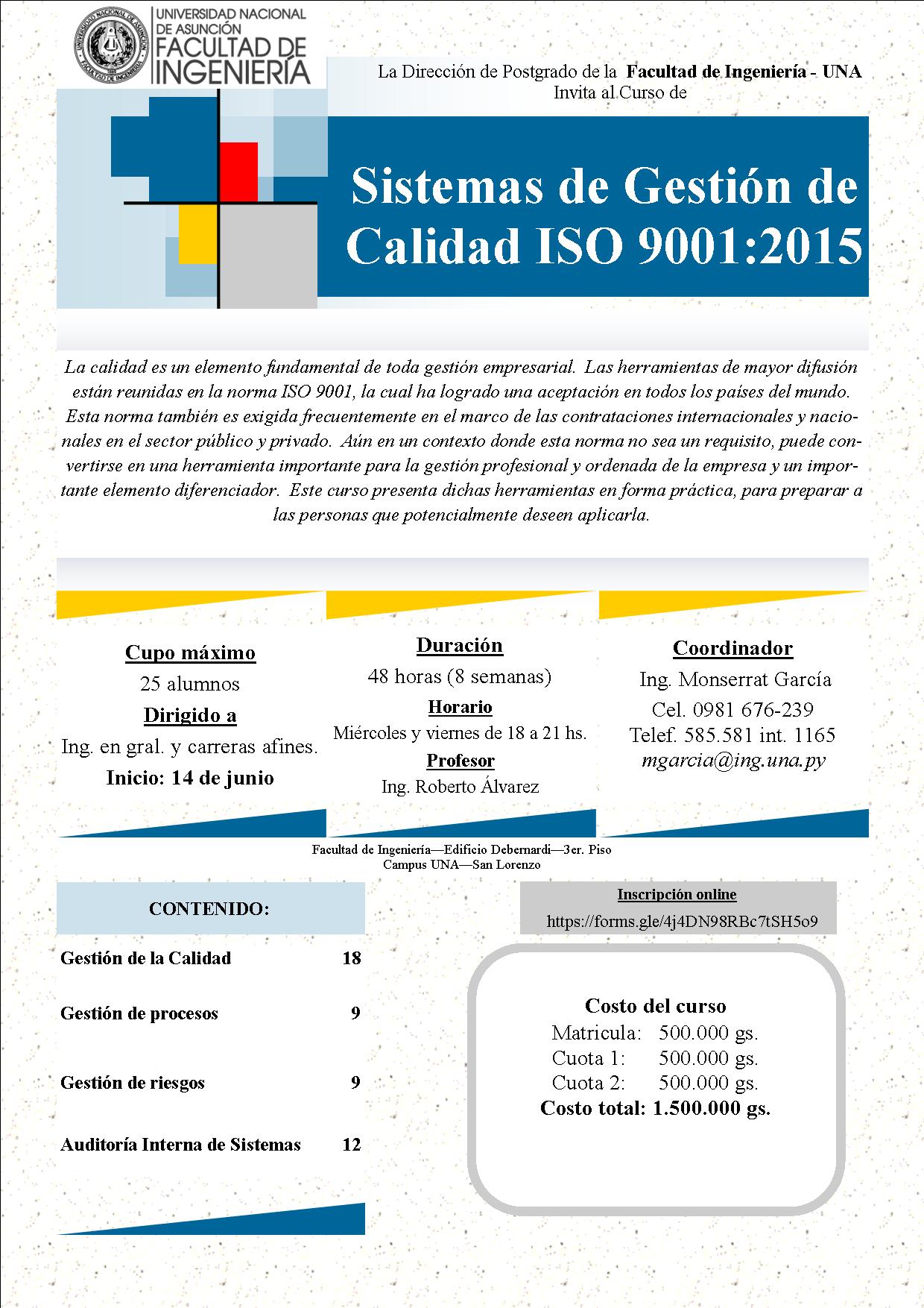 Curso de “Sistema de Gestión de Calidad ISO 9001. 2015”